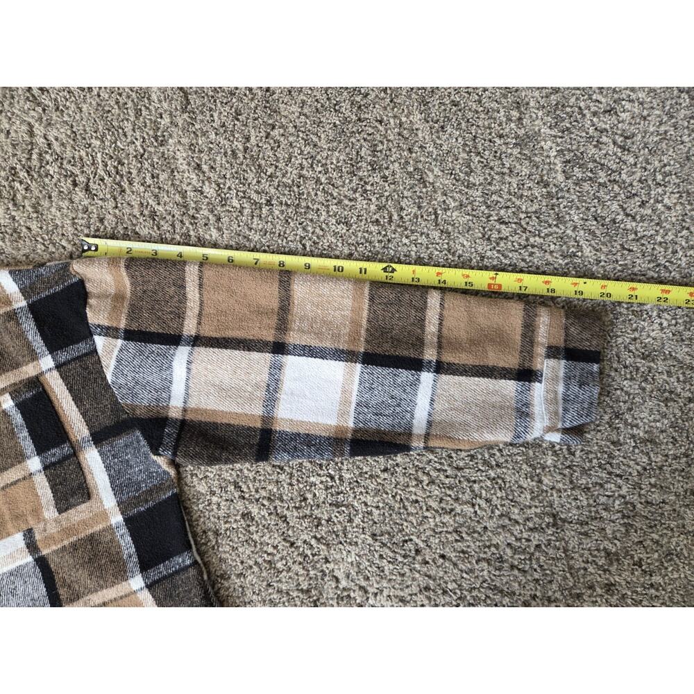 Brown Plaid Flannel Shacket Button Down Drop Shoulder Oversized Shirt Size L - Picture 8 of 8